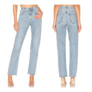 AGOLDE Cherie High Rise Straight Faded Distressed Raw Hem Light Jeans - Size 33